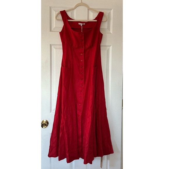 Reformation NWT Louisa Linen Dress in Cherry Red - Picture 3 of 9